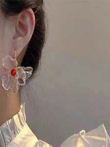  lady's jewelry earrings year wa-p half summer _ fat turtle rear flower earrings transparent material accessory 2024 year. woman fo less 