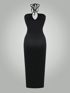レディース ドレス セクシーな黒色バックレスボディコンワンピースドレス(女性用)