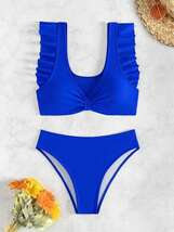 レディース 水着 ビキニセット 女性用のソリッドカラー水着セット、バケーション、ビーチ、プールに最適_画像3
