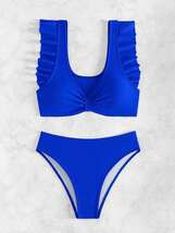 レディース 水着 ビキニセット 女性用のソリッドカラー水着セット、バケーション、ビーチ、プールに最適_画像4