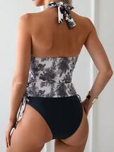 レディース 水着 ビキニセット ランダムプリントが施されたツーピースビキニ、女性のファッションアイテム_画像1