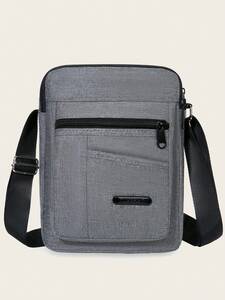 メンズ バッグ ショルダーパック 英字パッチデコレーション スクエアバッグ ミニファスナー付き、ハンドバッグ、スクールバッグ、スリ