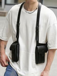 メンズ バッグ ウエストバッグ 男性用シンプルレザーベストチェストバッグ、ファッションアウトドア携帯電話バッグ、大学用バッグ、ホッ