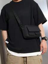 メンズ バッグ ショルダーパック ミニマリストブラック 小さい正方形のバッグ、父親へのギフト、ハンドバッグ、スクールバッグ、スリン_画像3