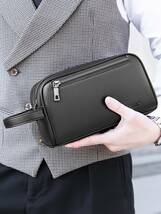 メンズ バッグ ハンドバッグ 高級メンズクラッチバッグ、複数のポケット付き、大容量のビジネスカジュアルハンドバッグ、ブラックフライ_画像4