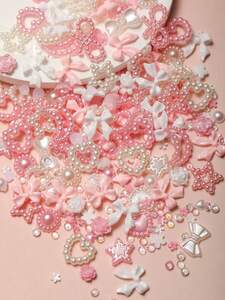 ネイル デコレーション 200個の2カワイイ白ピンク混合パールボウ愛のハートローズスタームーンサン3パールネイル装飾素晴らしい組み