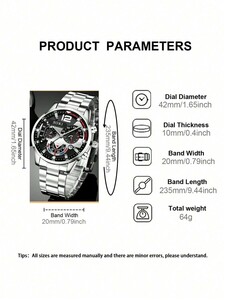 腕時計 メンズ クォーツ メンズ腕時計 ラウンド形状 ステンレススチールストラップ クオーツ時計 男性用腕時計 父の日の贈り物 1