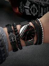 腕時計 メンズ セット メンズウォッチ 1個 メンズブラック スポーツスタイル クオーツウォッチ ラウンドダイヤル、ナイロンストラ_画像4