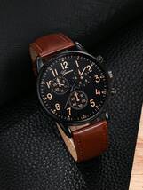 腕時計 メンズ セット 1個 男性用ブラウンカジュアルラウンドダイヤルアナログクオーツ腕時計と1個 ブレスレット腕時計のセット、父_画像5