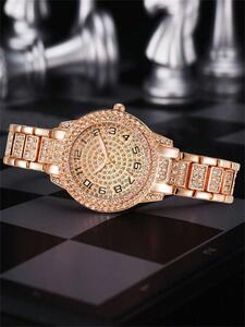 腕時計 レディース セット 1 女性ローズゴールド亜鉛合金ストラップ華やかなラインストーン装飾ラウンドダイヤルクォーツ時計 & 5