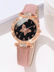 腕時計 レディース セット レディース時計6個セット 女性用エレガントな蝶デザインクオーツ時計 レザーベルト、アラビア数字の文字盤