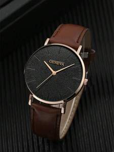 腕時計 メンズ クォーツ 1個 男性用時計 茶色 ポリウレタンストラップ カジュアルなラウンド文字盤 クオーツ時計、日常生活に最適