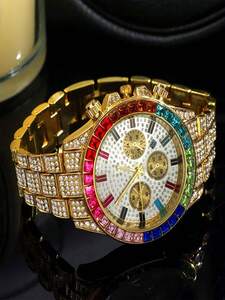 腕時計 レディース セット 1個 男性 女性 ゴールド ラインストーン 亜鉛合金 ストラップ グラマラス 日付 丸い ダイヤルクォ