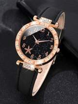 腕時計 レディース セット 女性用黒レザーベルトクオーツ時計セット5個、シンプルでスタイリッシュな円形ダイヤル、デイリーウェアやア_画像1