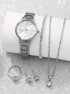 腕時計 レディース セット 6個入り ファッション ラインストーン ディスク 合金 クォーツ レディース 腕時計 ネックレス リン
