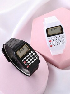 腕時計 レディース デジタル 電子計算機能付きの白いユニセックス時計 1個、日常着用、休日、子供やパートナーへのギフトに最適