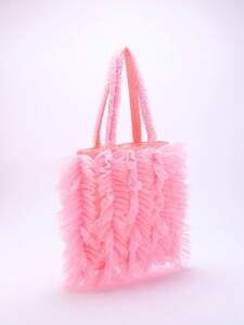 レディース バッグ トートバッグ 女性用 ライトピンク メッシュパッチワーク プリーツ プリンセス ケーキ ドレス バッグ+ショル
