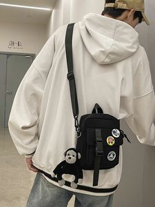 メンズ バッグ ショルダーパック ハイスクール生/大学生用多機能ショルダーバッグ、カジュアルバッグ、ミニメンズミニドールデコレーシ