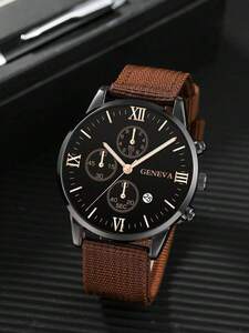 腕時計 メンズ セット メンズ腕時計 ブラウンダイヤル カレンダー付き ポインター 革ベルトクオーツ 1本とメンズブレスレット 計