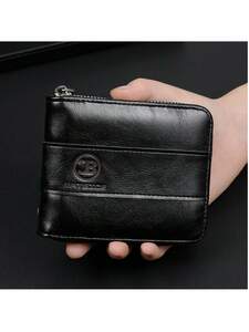 財布 ミニウォレット メンズ用ショートホリゾンタルジッパー財布、カジュアルに使用できる、運転免許証と多機能カードスロットが付いた折