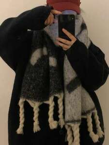 メンズ アクセサリー スカーフorアクセサリー 男性用スカーフ1枚、2023年冬 新作モヘアレトロロングレターマフラー、防寒カップ