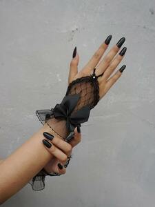 レディース アクセサリー 手袋 リボン装飾指なし手袋