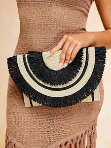  lady's bag clutch bag summer. bake-shon optimum knitting bohemi Anne manner color block linen shoulder bag 