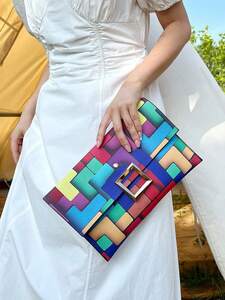  lady's bag clutch bag 2024 year newest. popular . exist fashonabru. colorful check pattern. handbag,to Len ti.pa