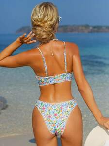 レディース 水着 ビキニセット 女性用 夏のビーチ・ホリデー用 フローラルプリント かがりビキニセット