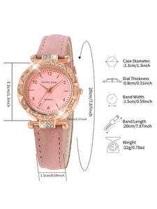 腕時計 レディース セット 女性用 可愛いピンク色の蝶々がプリントされたラウンドダイヤルの腕時計5個セット、クオーツ時計と高級宝飾