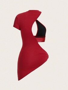 レディース ドレス 単色 アシンメトリー ネックライン ホロー アウト デザイン スリムフィット 2ボディコン ブラックミニドレス