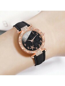 腕時計 レディース セット 女性用腕時計6本セット、革ベルト、蝶々ネックレス、蝶々ブレスレット、指輪、ピアス付き