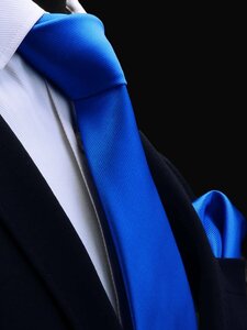 メンズ アクセサリー カラーorアクセサリー 男性用ネクタイ 8幅 ロイヤルブルー ツイル生地 ポケットスクエア付きセット、ウェデ