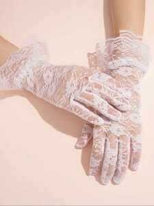 レディース アクセサリー 手袋 女性用セクシーゴシックパーティードレスグローブ1ペア、ローズ&レースデザイン、ラッフルトリムの花嫁