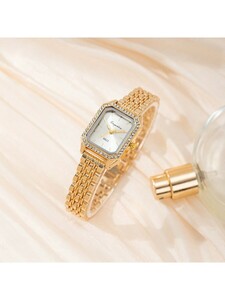 腕時計 レディース クォーツ ダイヤモンド インレイ ステンレススチールバンド付き 女性用スクエア型腕時計 新作