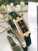 腕時計 レディース セット 女性用時計 グリーンポリウレタンストラップファッションラインストーン付き長方形ダイヤルクオーツ時計&ジ_画像3