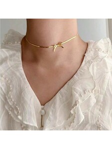 レディース ジュエリー ネックレス チョーカー 蝶々・リボンチョーカー ネックレス ステンレス製 18金装飾