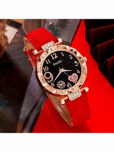 腕時計 レディース セット 6個セット　女性用エレガントなハート型ストラップクォーツ腕時計/レザーブレスレット　母親への贈り物に最