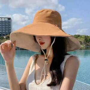 レディース アクセサリー 帽子 1 ベージュフィッシャーマンハット、女性用、春/夏、大きなつばのサンハット、韓国スタイル、両面日焼