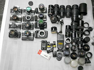 １　一眼レフフィルムカメラ　まとめ Nikon F 50mm F1.4 minolta canon ftb pentax ef 75-300mm II USM tamron 200-400mm 