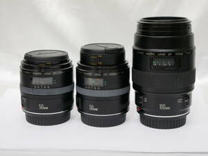 #3663 CANON EF Macro-compact 50mm F2.5 100mm F2.8 lens 3ps.@ Canon AF