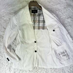 希少◎ バーバリーブラックレーベル BURBERRY BLACK LABEL テーラードジャケット ブレザー アンコン 裏地ノバチェック 白 ホワイト M 高級