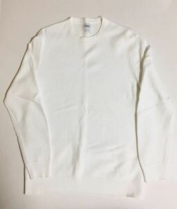 ZARA 柄 カットソー XL ホワイト ザラ ロンT コットン ロングスリーブ WHITE 白 ロンT 長袖 ニット 