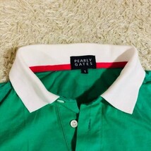 パーリーゲイツ　PEARLY GATES　ポロシャツ　半袖　グリーン　ホワイト　XL　コットン　綿　カットソー　ワンポイントロゴ　ボーダー　緑白_画像4