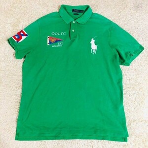 ポロラルフローレン　POLO RALPH LAUREN　ポロシャツ　半袖　グリーン　XXL　コットン　綿　カットソー　ビッグロゴ　ワッペン　メンズ