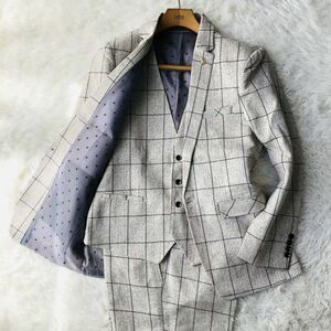 * unused * suit setup tailored jacket three-piece window pen check beige 2XL the best laperu pin 