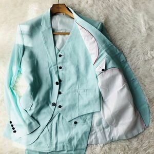 * unused * suit setup three-piece tailored jacket green 2XL center Ben do spring summer linen style the best 