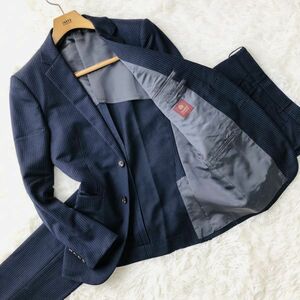 タケオキクチ　TAKEO KIKUCHI スーツ　セットアップ　テーラードジャケット　ネイビー　M 背抜　サイドベンツ　ストライプ