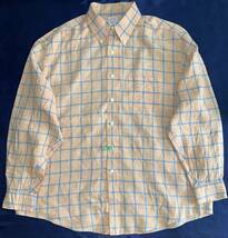 BROOKS BROTHERS 長袖 麻100％ BD シャツ 2XL 橙青白 ビッグサイズ_画像1