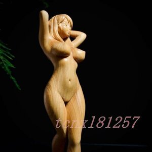 極上木彫 女神　ヌード　裸婦像　美少女 女性像 彫刻工芸品　手作りデザイン　文遊びの手　置物